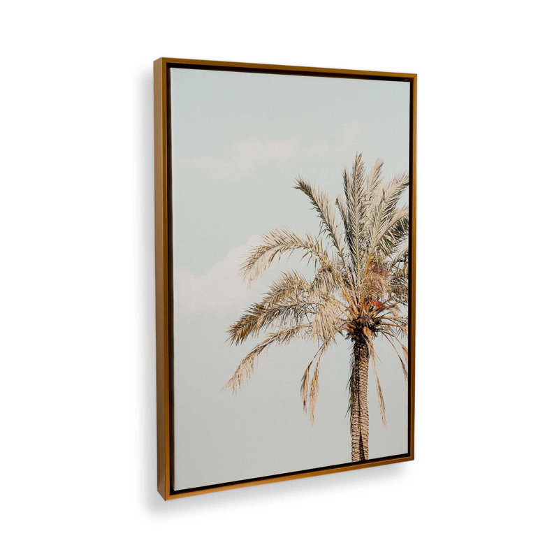 Impression sur toile Golden Palm View, Cadre flottant or poli, H 48,75 po x l 32,75 po x P 1,75 po