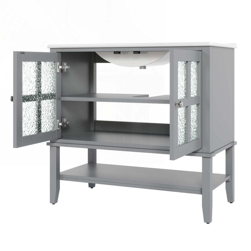 Bathroom Vanity with Ceramic Sink, Gray