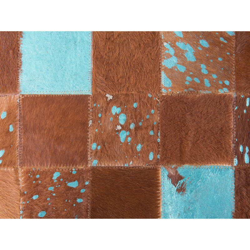 Chequered Leather Hand Woven Area Rug, Rectangle 140 x 200cm