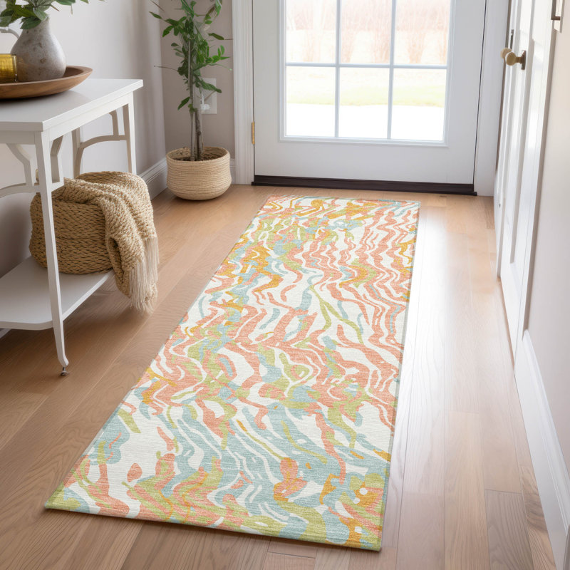 Coral Synthetic Washable Indoor/Outdoor Runner Rug 2'3" x 7'6"