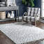 Tapis géométrique tribal à poils longs pour salon, chambre à coucher et salle à manger, blanc / ivoire-1100016046