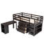 Lit mezzanine basse avec cabinet, bureau portatif à roulettes, structure en bois robuste, conception compacte, solution de travail et de sommeil fonctionnelle et élégante-339260987