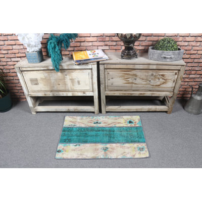 Tapis turc rétro de style Oushak avec motif patchwork idéal pour le salon ou le vestibule en vert