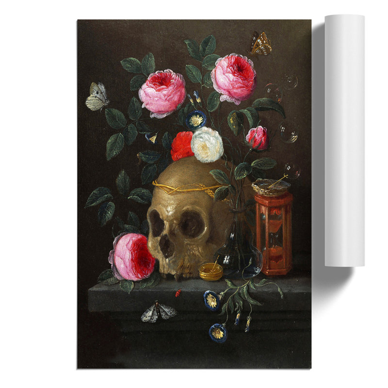 Skull and Roses by Jan van Kessel - Frameless Print, 30cm H x 21cm W x 0.1cm D