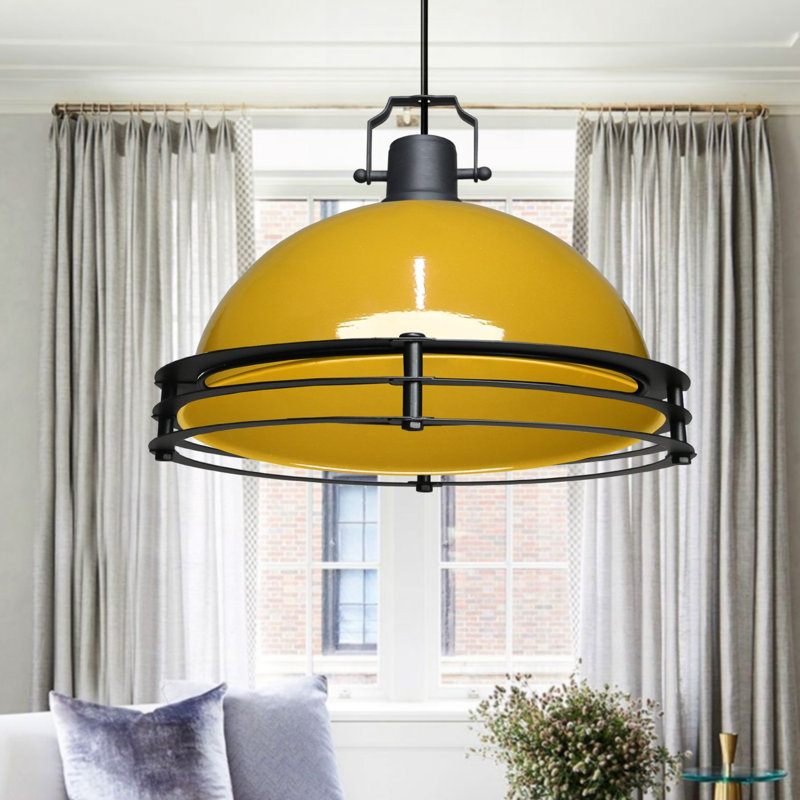 Elegant Yellow Metal Chandelier, 11.8 x 6.3 inches | 100% Metal Construction, Total Height: 39.4 inches | 1 x E27 Socket, Max 40W | Stylish Lighting Fixture for Dining Room, Living Room, and Entryways