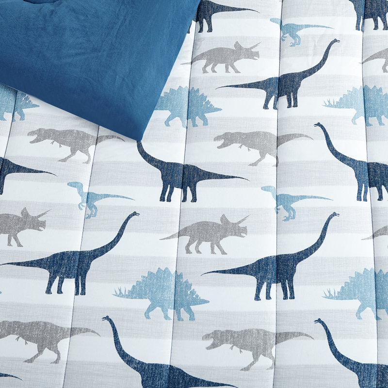 Ensemble d'édredon en microfibre bleu foncé ALEX + BELLA Dino Chambray, Édredon double, 2 taies décoratives et 1 coussin
