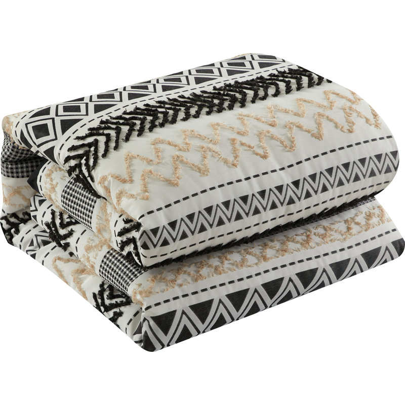 Ivanna 7 Piece Geometric Comforter Set, Black/Gold, King Comforter + 6 Additional Pieces