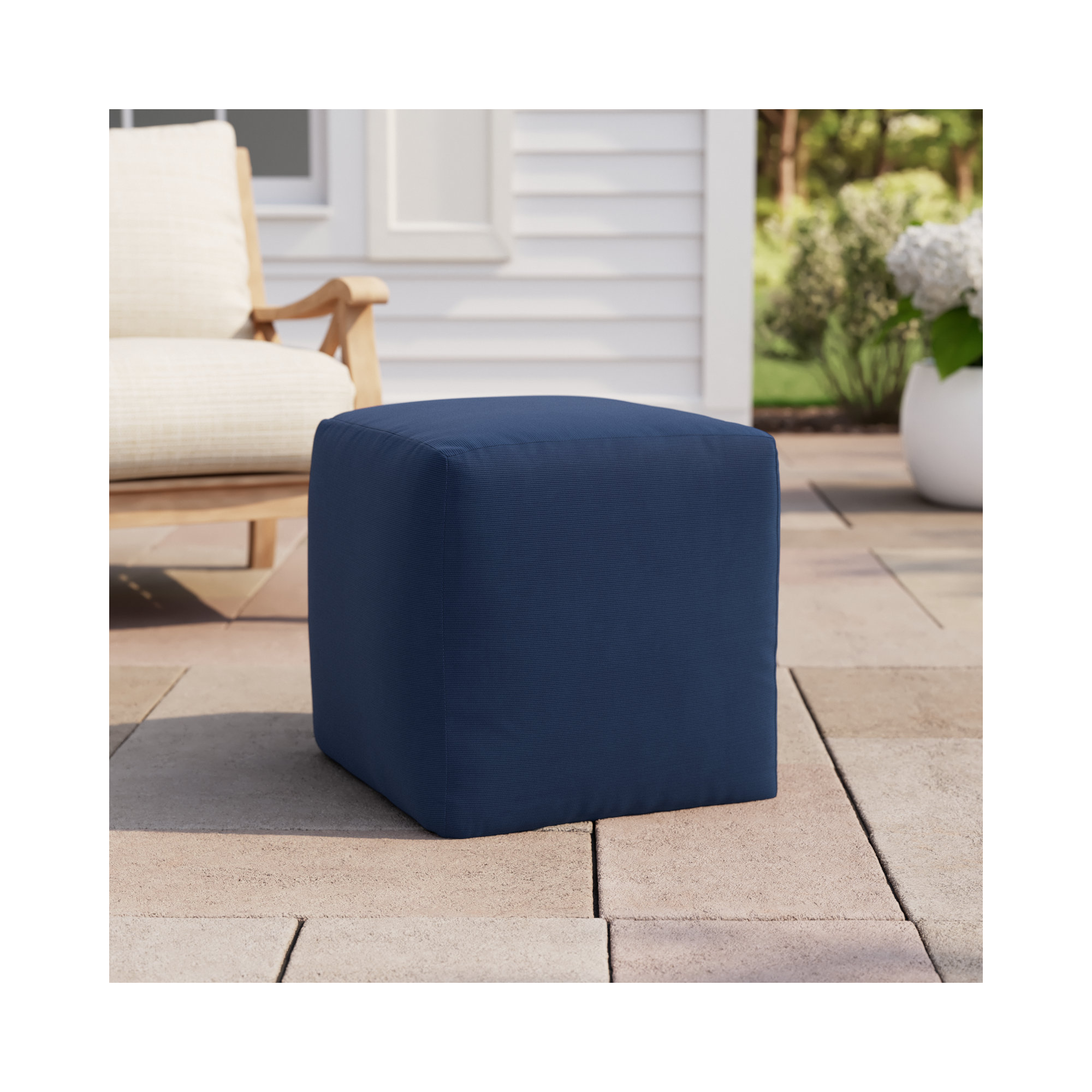 Upholstered Outdoor Ottoman, Canvas Navy