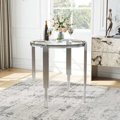 37" Round Counter-Height Dining Table – Clear Tempered Glass Top With Modern Irregular Stainless Steel Legs For Kitchen, Dining Room, Bistro