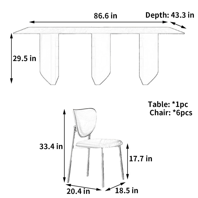 Petite table et chaise de salle à manger élégante pour petit appartement, H 29,5 po x L 86,6 po x l 43,3 po
