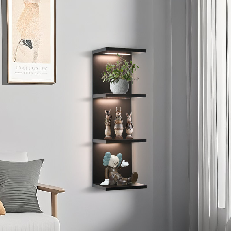 29.99''H 4-Tier Wall Shelf with LED Lights, Black