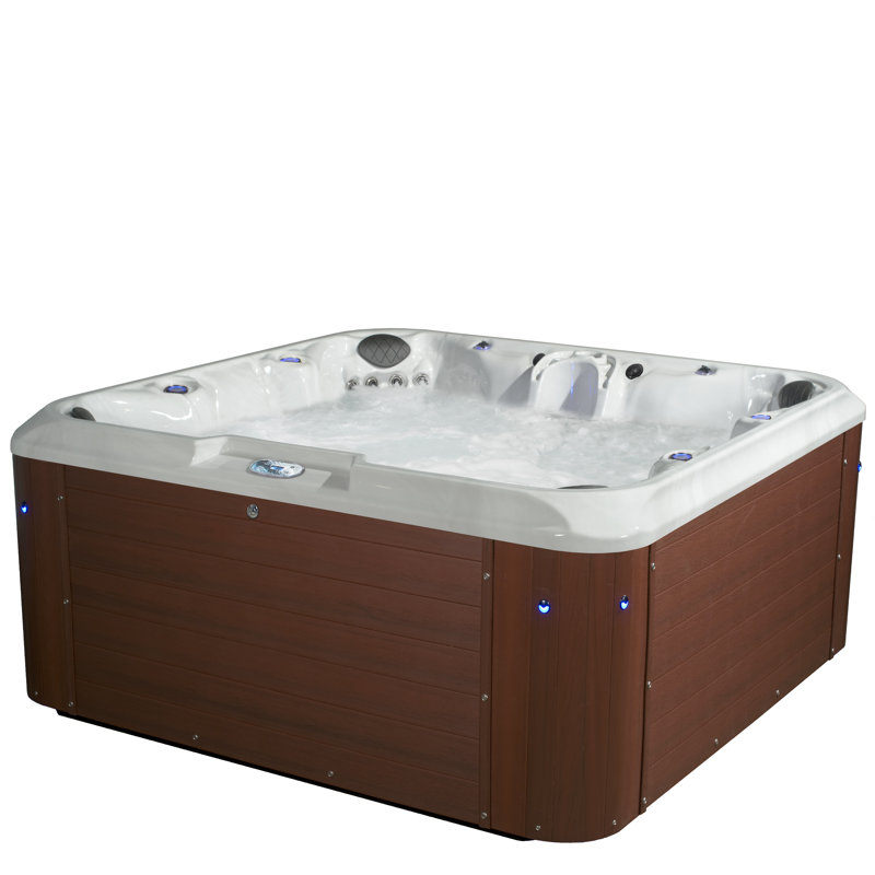 Amplified 7-Person 100-Jet Non-Lounger Hot Tub Spa with Bluetooth Stereo, 3 Pumps, LED Lighting, Stainless Steel Heater and Ozonator, Insulated Cover and Steps Included