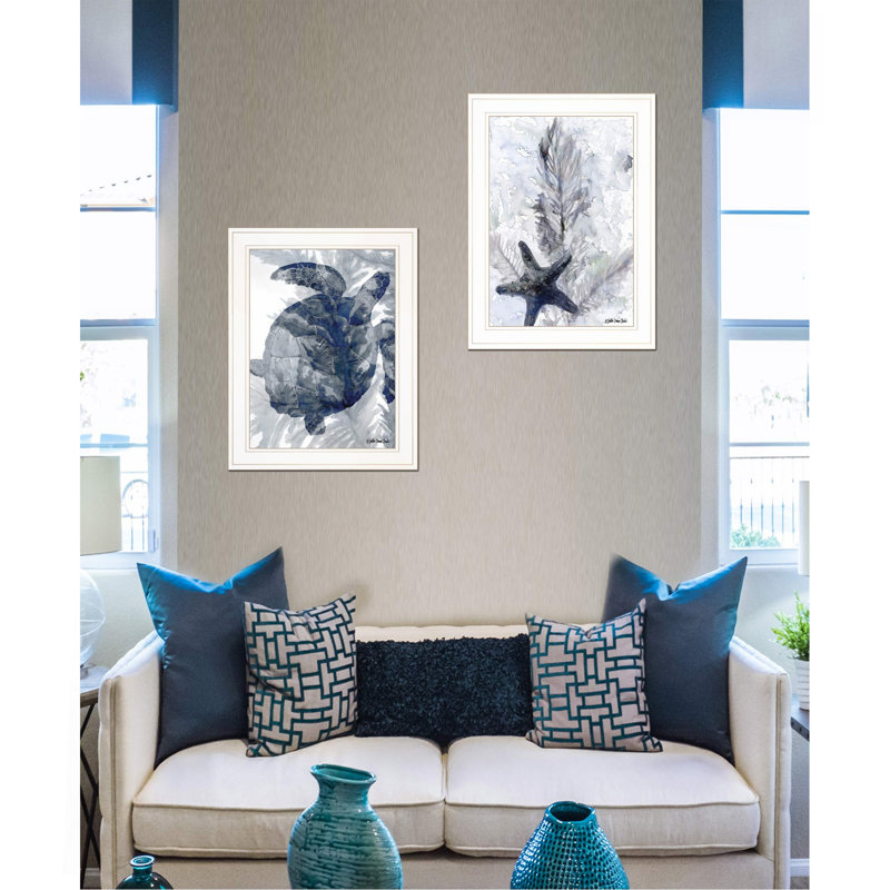 «Ocean Collection», vignette 2 pièces par Stellar Design Studio, reproduction encadrée prête à accrocher, cadre blanc