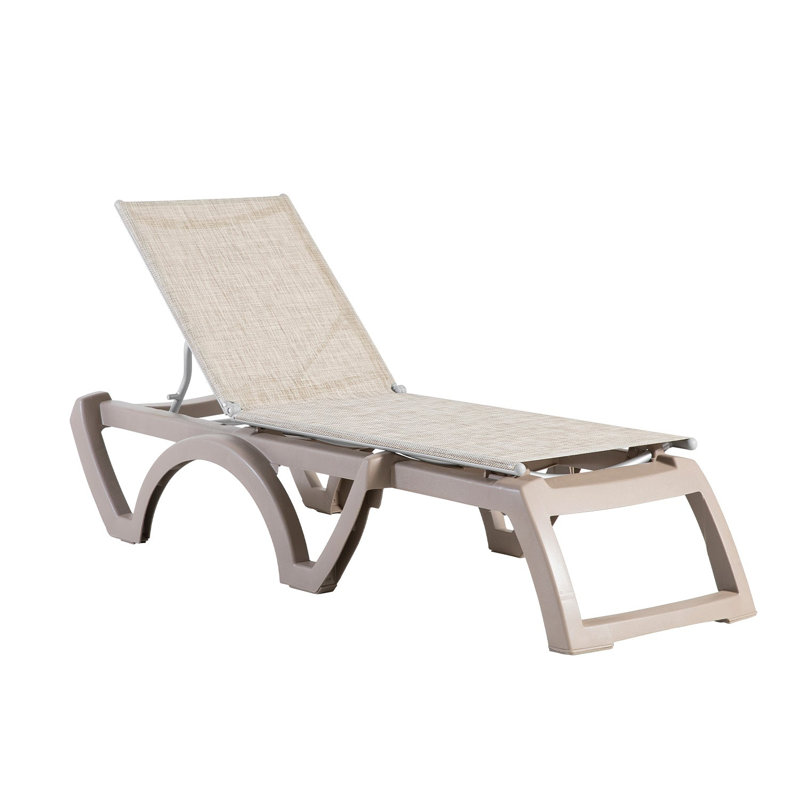 Grosfillex Jamaica Beach Adjustable Sling Chaise, Beige/Brown