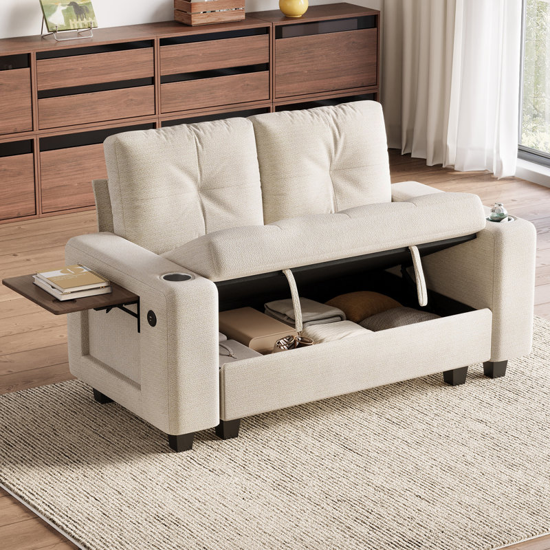 Canapé modulaire avec rangement d'appoint Benett, Accoudoirs de table d'appoint, Gris