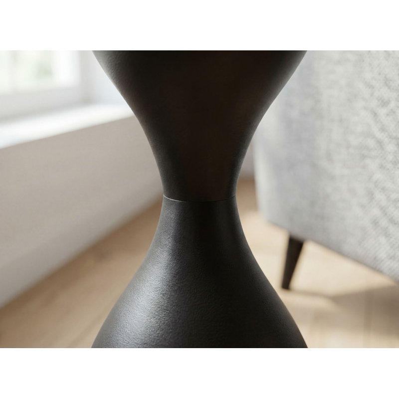 Black Hourglass Metal and Glass Side Table