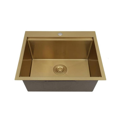 STARSTAR Workstation Ledge Top Mount/Drop-in Gold 304 Matte Stainless Steel Single Bowl For Kitchen,Yard, Office, Bar, Laundry Sink (23 x 20 x 9)