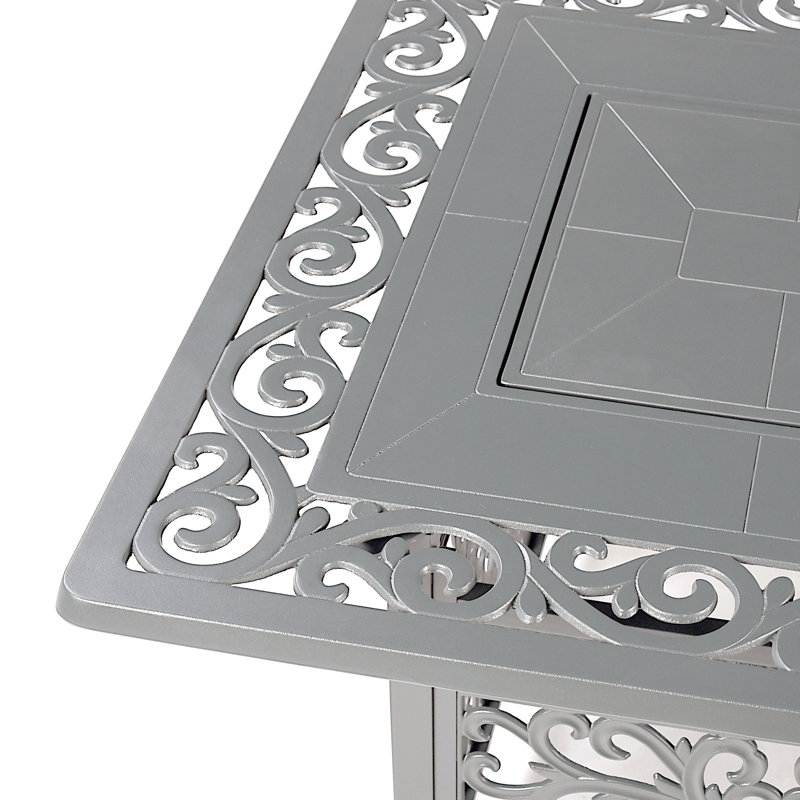 Table de foyer d'extérieur au propane en aluminium avec couvercle H 24,5 po x l 48 po Justina, Gris