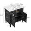 Meuble-lavabo 31 po avec lavabo, armoire de salle de bain avec portes à fermeture en douceur et tablette réglable, conception à profil courbé, pieds en bois d'hévéa, noir-203264792