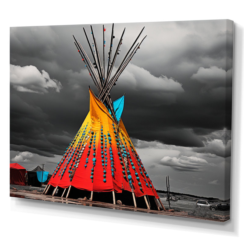 Colourful Grey Native Tipi Soulful Connections - Native American Canvas Wall Art, Toile tendue, H 24 po x l 32 po x P 1 po