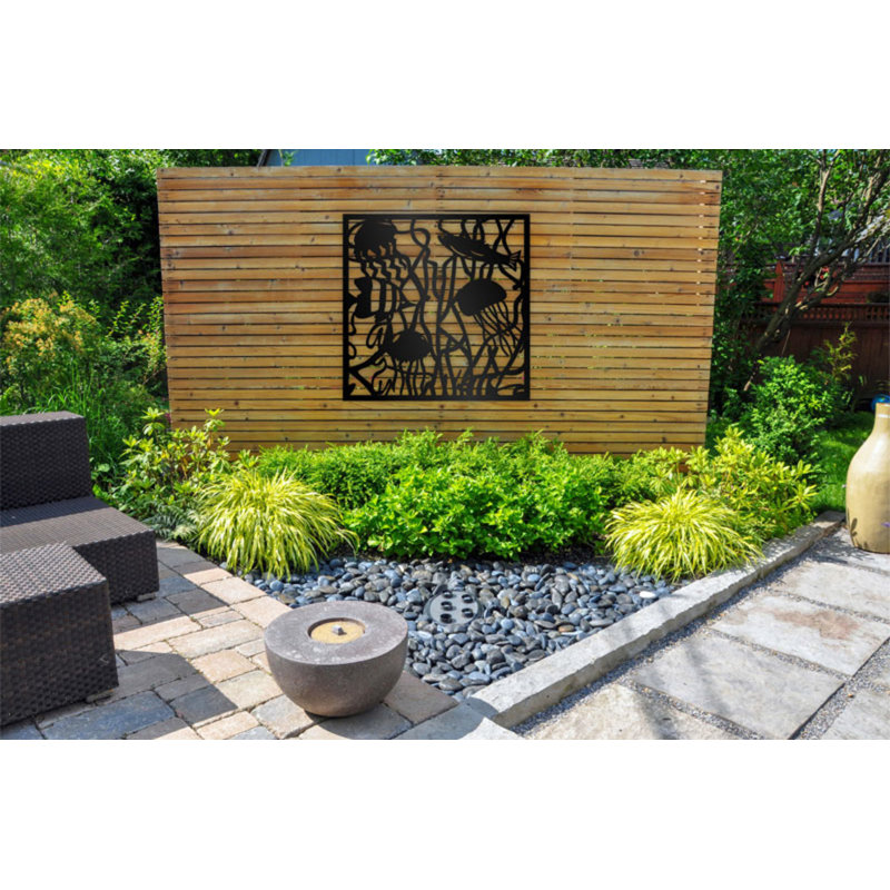 Ocean Life Panel Style 2 Aluminum Laser-Cut Privacy Screen Panel  – Powder-Coated Outdoor Metal Wall Art, Decorative Garden Fence Privacy Divider