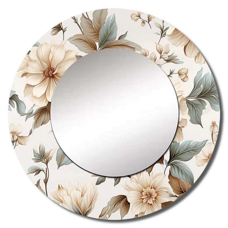 Vintage Florals - Plants Mirror, Boho Round Unique Wall Mirror, Printed Metal Art, 36" x 36"
