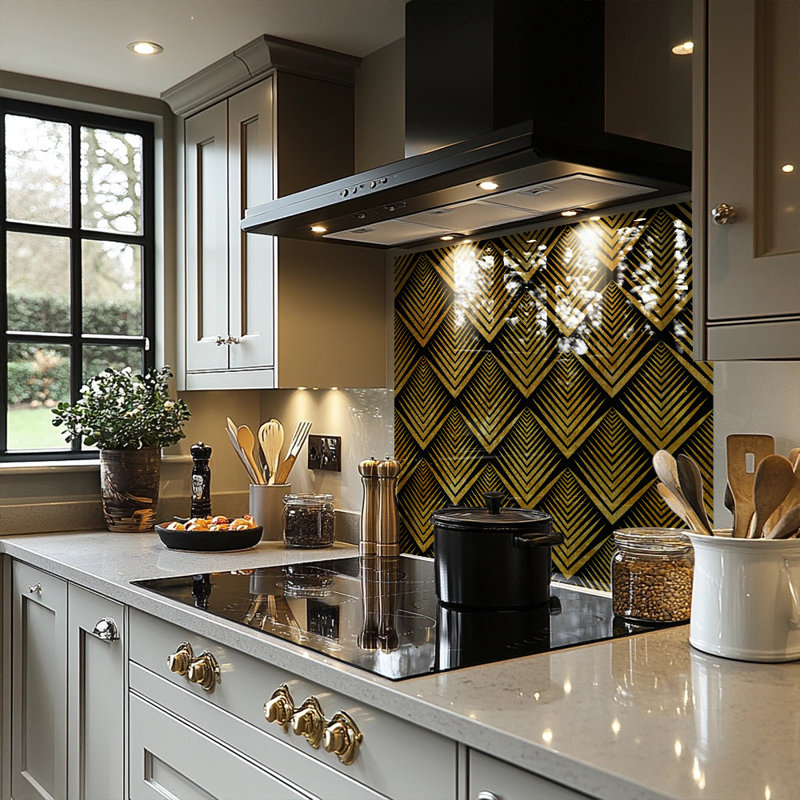 Geometric Flower Pattern Splash Back, 70cm L x 50cm W