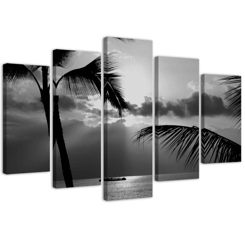 Sea Palm Trees In Black And White - 5 Piece No Frame Print on Canvas