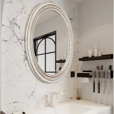 Miroir mural vintage rétro avec cadre blanc vieilli 23,62 po