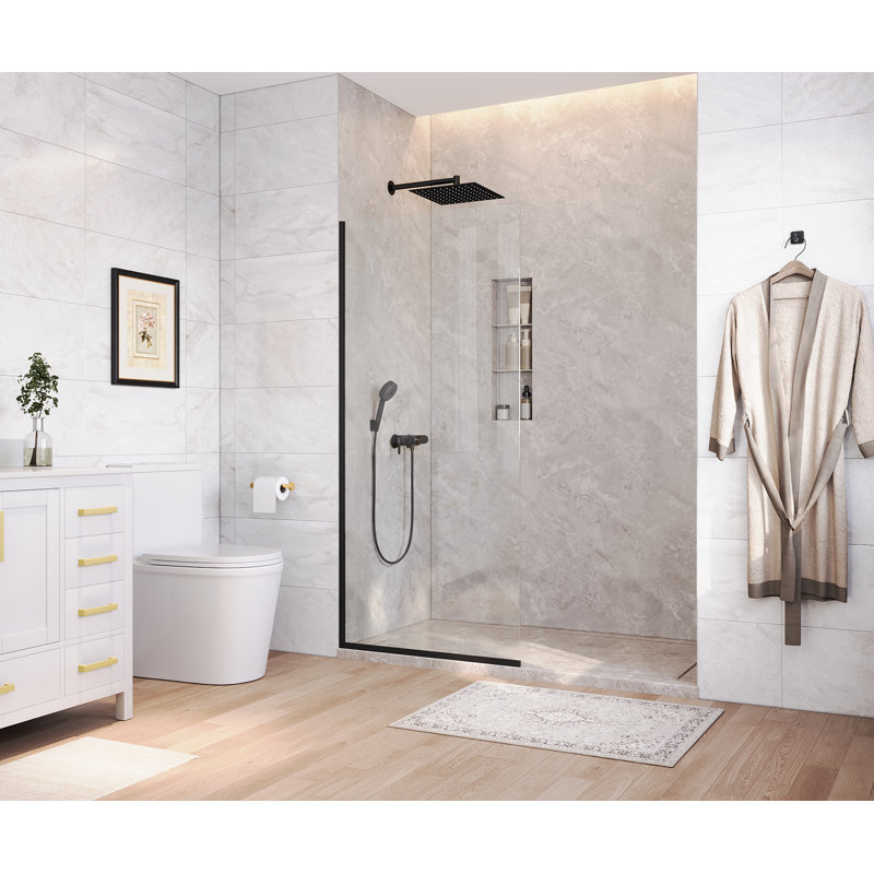 DV-1SD0410B08 34" W × 74" H Matte Black Semi-Framed Fixed Shower Screen