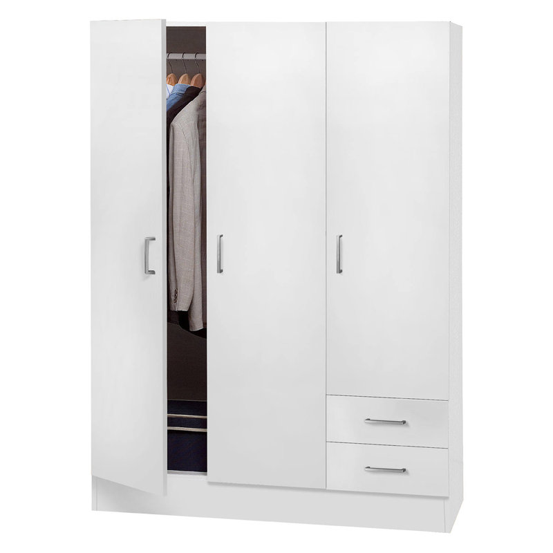 3 Door Manufactured Wood Wardrobe, White