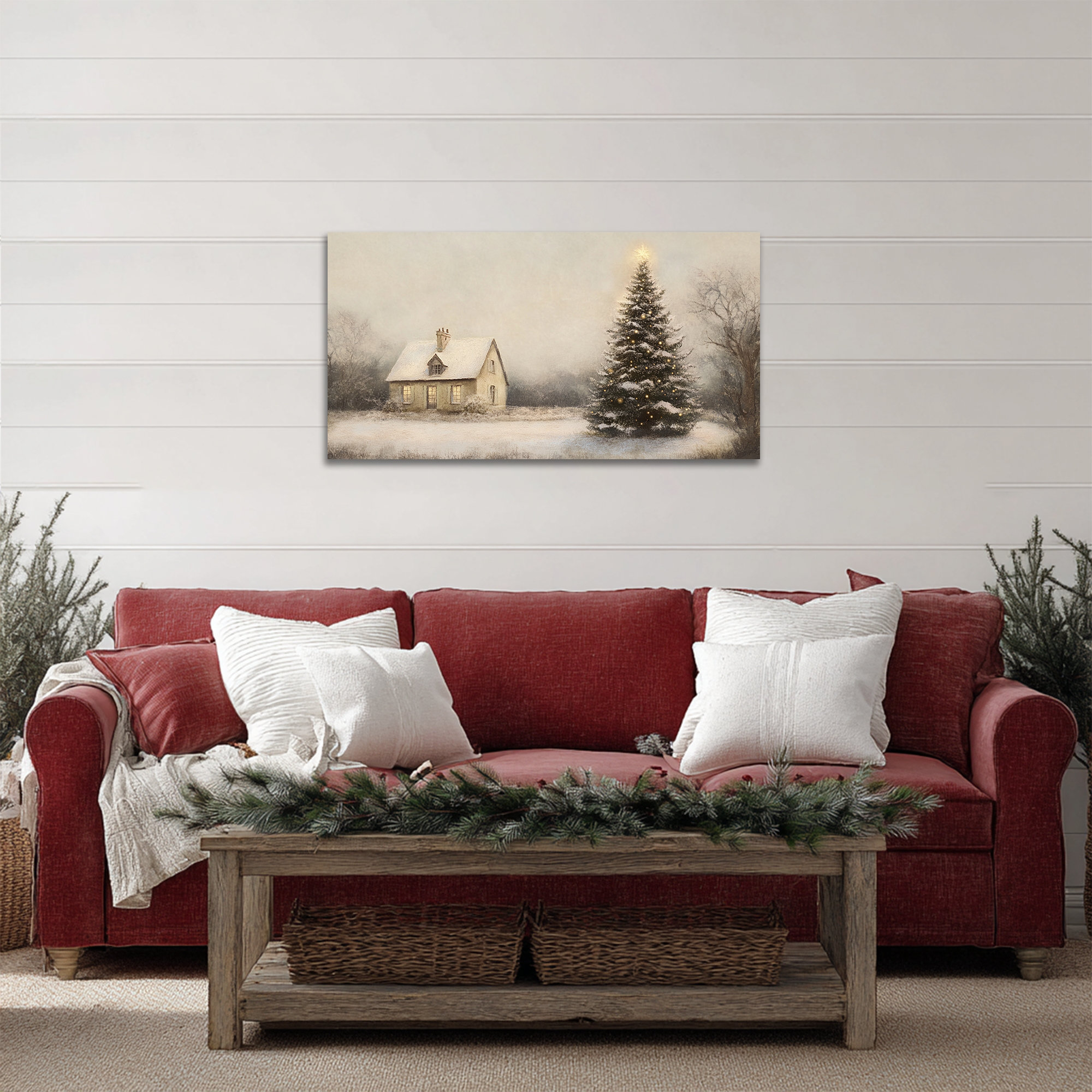 The Holiday Aisle® Christmas Canvas Wall Art, Snowy Cottage and