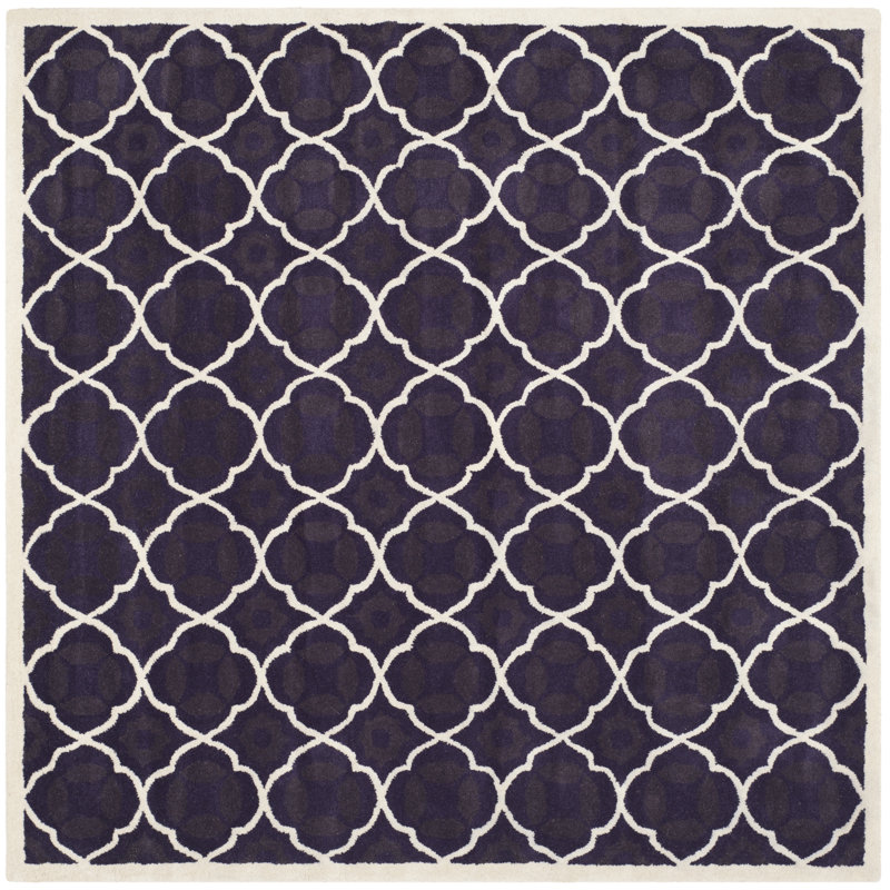 Carolene Hand Tufted Wool/Cotton/Latex Geometric Rug in Purple/Ivory