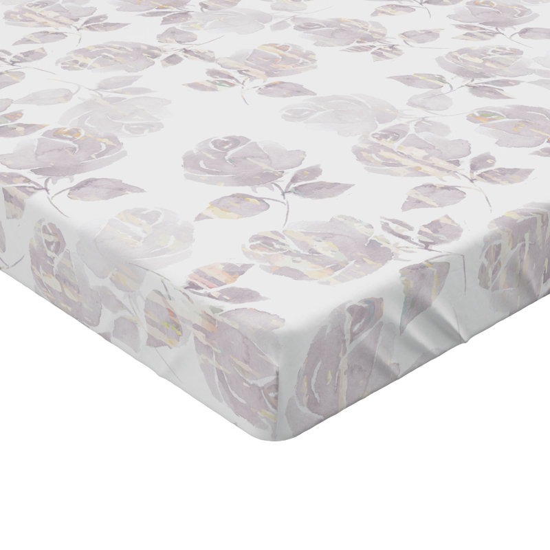 Microfiber Fitted Sheet, Gray/White Floral, California King Fitted Sheet
