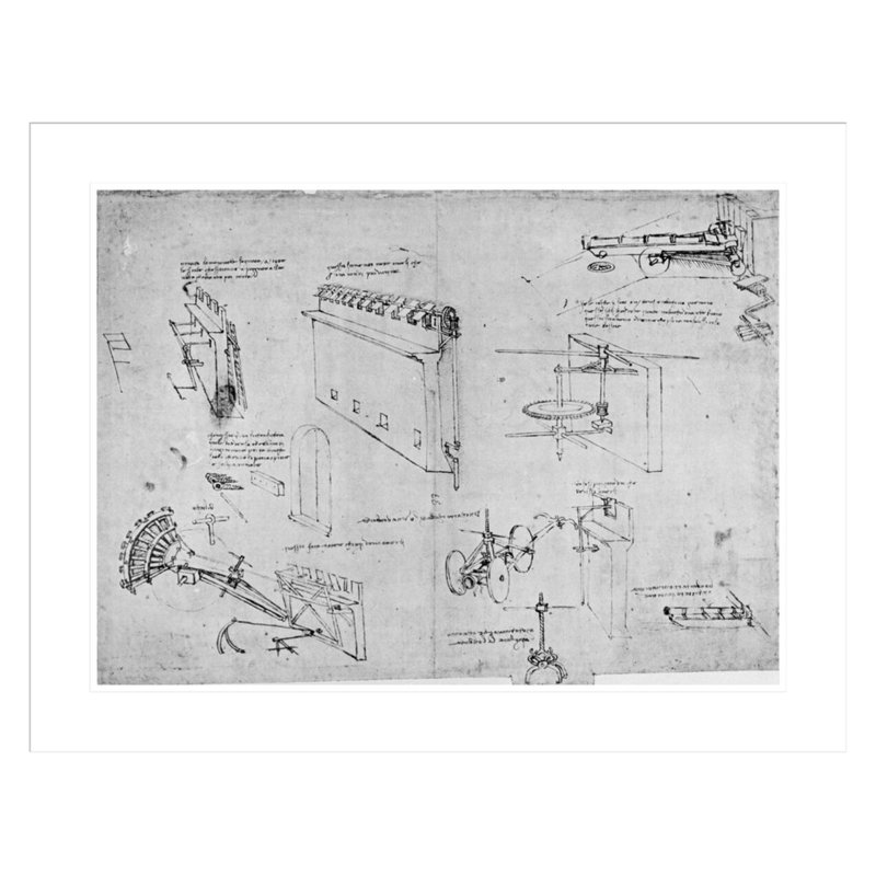 Machines militaires fol. 34v-a from the Codex Atlanticus by Leonardo da Vinci - Estampe numérique encadrée