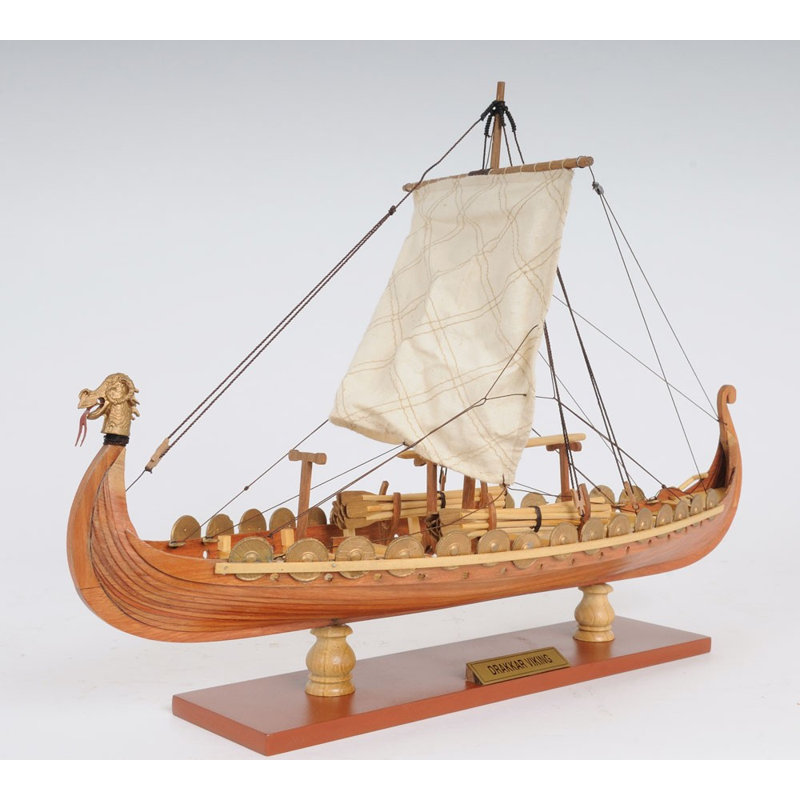 Bateau 13 po Drakkar Viking en bois brun peint à la main