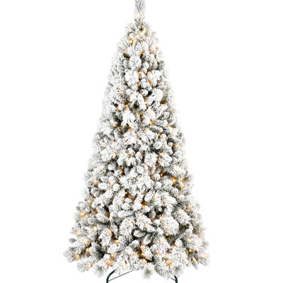6ft Snowy Christmas Tree With 350 Warm White Led Lights, 752 Tips, & Hard Needle Branches, Hinged Structure For Quick Assembly, Stable Stand Flocked Appearance, , Design Setup,