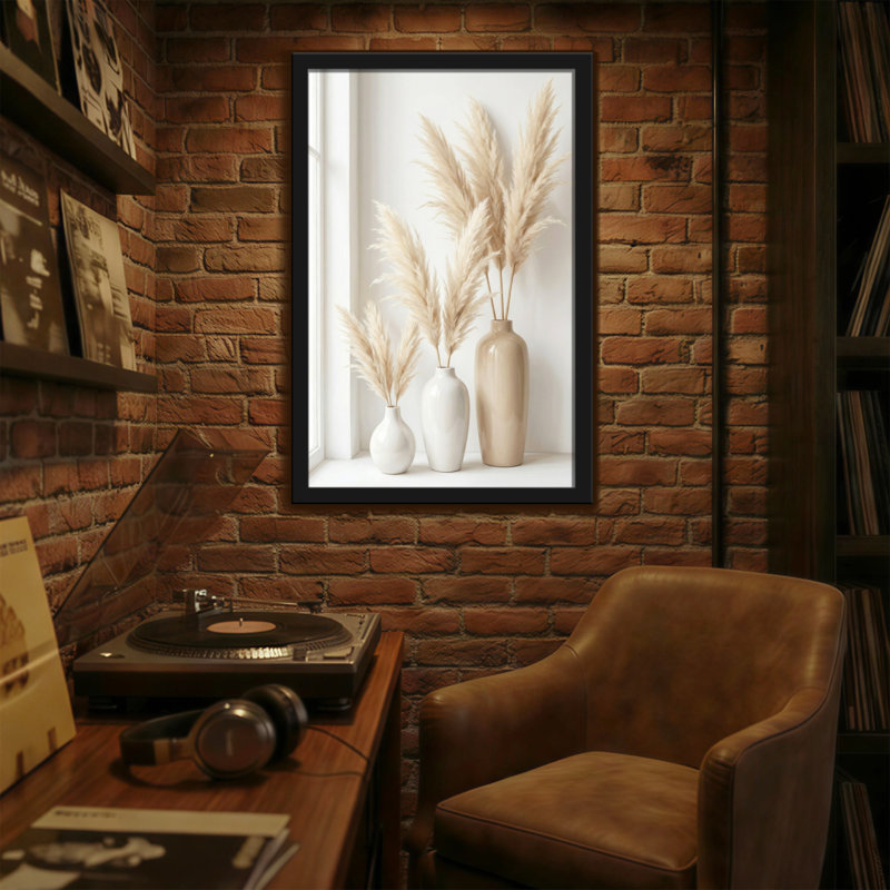 Plantes et fleurs, vases d'herbe de Pampas, décor blanc minimaliste, H 18 po x l 12 po