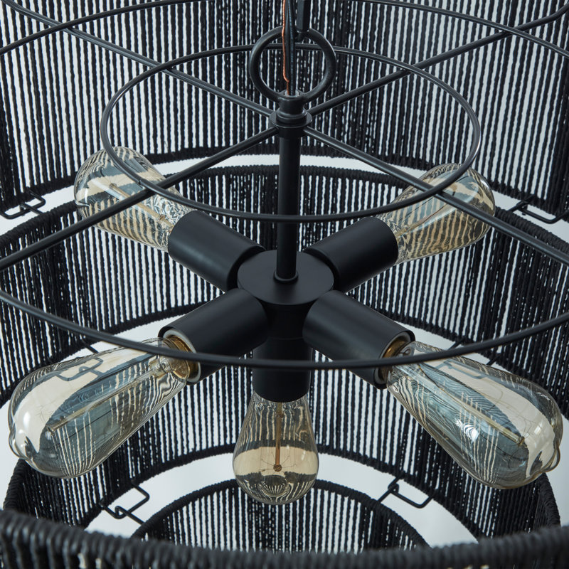 Aleris 5 - Light Shaded Tiered Rattan Pendant