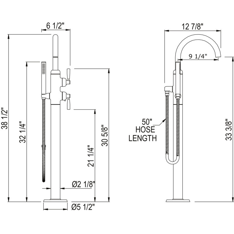Holborn Polished Nickel Modern Floor-Mounted Tub Filler with Handshower