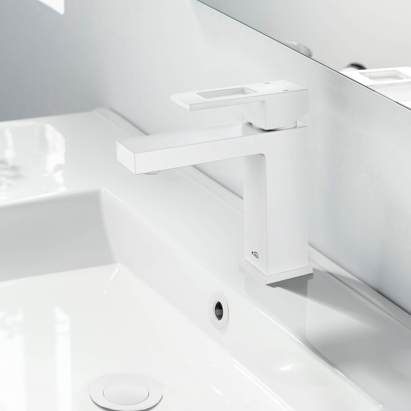 Cubic Single Hole Bathroom Faucet with Optional Drain Assembly, Drain Assembly Included, Matte White
