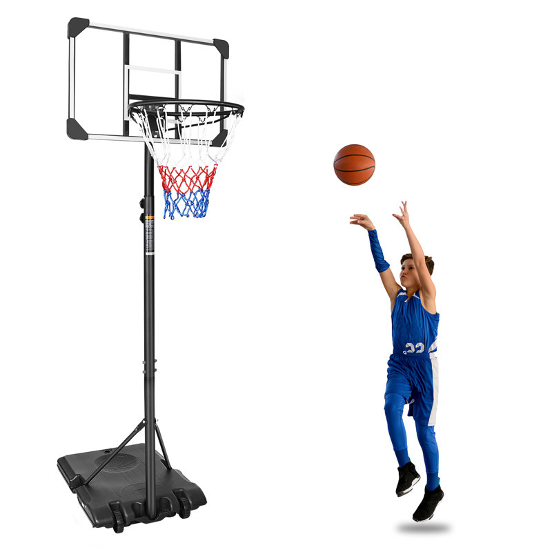 Support de basketball portatif réglable de 5,6 à 7 pi avec panneau et roues de 28 po pour l'intérieur et l'extérieur