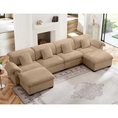 Canapé moderne surdimensionné en forme de Largeu, canapé modulaire en U en forme de nuage, canapé modulaire Cocuh avec sièges et repose-pieds de rangement, canapé modulaire en U à assise profonde 4 places, U rembourré en velours confortable