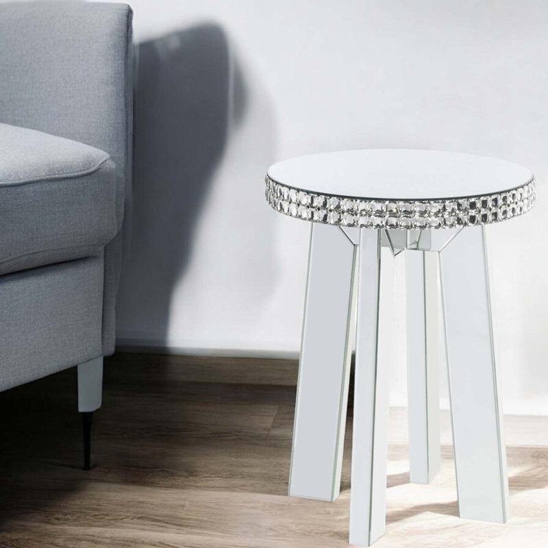 Table de bout Lotus, cristaux en miroir et faux glaçons