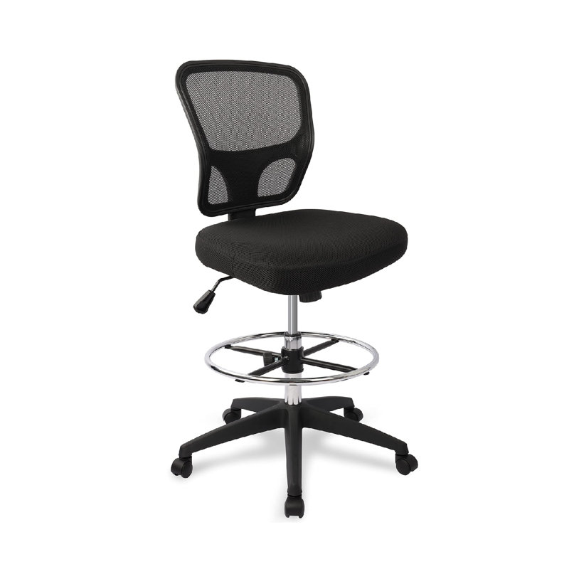 Armless Rolling Drafting Stool, Adjustable Height, With Footrest And Wheels