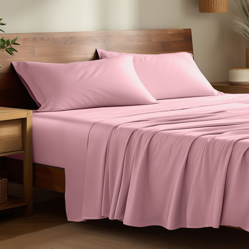 Sheet Set - Rayon from Bamboo, Pink, Split Head Flex King Sheet Set with 2 Pillowcases