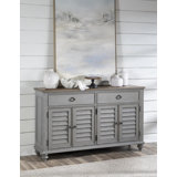 Kingston Louvered Server, 2 Drawers, 4 Doors w/1 Adj Shelf, Felt Lined Top Drawers, Silver Tray in RSF