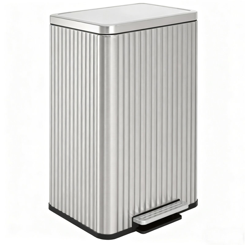 Poubelle de cuisine 13 gallons avec couvercle, Argent argent