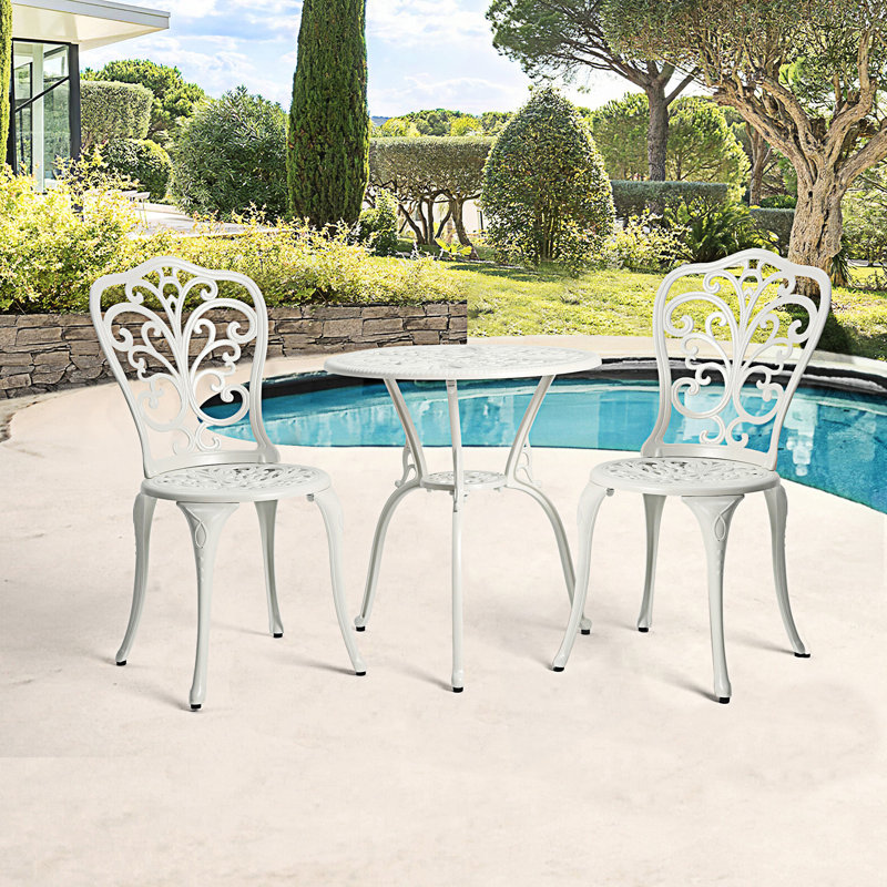 3-Piece Outdoor Rust-Resistant Cast Aluminum Patio Bistro Set, White