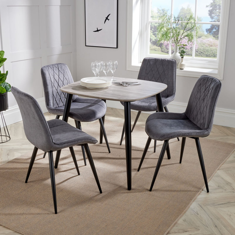 Aspen 5-Piece Casual Dining Set - Square Dining Table & Four Upholstered Diamond Fabric Chairs, Grey Oak, Grey